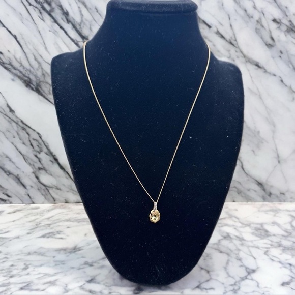 Vintage Yellow Quartz Gemstone Pendant Necklace Vermeil Gold 925 SterlingSilver - Picture 3 of 17